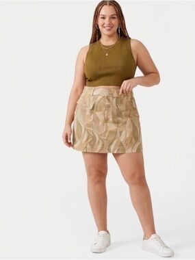 NWT $68 Democracy Ab Solution mold & hold Mini skirt Tan Leaves size 16w